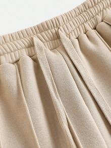 Girlism 青少年女孩返校休闲运动街头服饰卡其色套装，长袖短款褶饰 T 恤和直筒运动裤 - 卡其色 - 查看 4