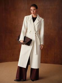MOTF PREMIUM AUTUMN/WINTER WOOL BELTED LONG OVERCOAT - White - View 4