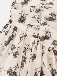 SHEIN Váy ôm sát cổ vuông tay loe họa tiết hoa kiểu Pháp cho bé gái tuổi mới lớn, váy tiên, váy công chúa, họa tiết hoa hồng, váy sinh nhật, đi chơi xuân/thu - Màu be - Xem 4