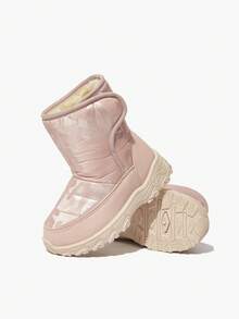 JNSQ 1 Pair Girls Fashion Design Hook And Loop Comfortable Warm Boots, Casual Snow Boots Suitable For Daily Outing And Sports In Winter (Pattern Random) - Pink - View 6