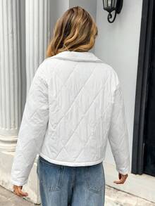 Chiquease Chaqueta acolchada con cuello de botones frontales casual para mujer, otoño/invierno - Albaricoque - Ver 2