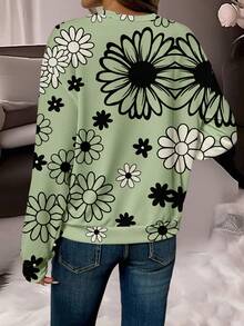 EMERY ROSE 休闲简约印花圆领长袖宽松女式卫衣，秋冬可爱卫衣大码连帽衫女绿色毛衣花朵上衣女式大码卫衣，休闲 - 彩色 - 查看 2