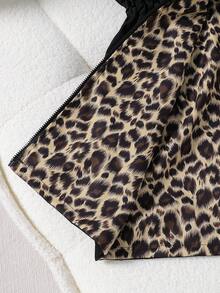 Sparklyn Teen Girls Black Hooded Zip-Up Casual Jacket, Cinched Waist, Leopard Print Lining, Suitable For Daily Commute And Dates, Autumn/Winter - Black - View 7