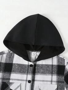 SHEIN Explorewe Girls Casual Loose Plaid Hooded Shacket Paired With Sweatpants Suit, Suitable For School, Campus, Leisure And Daily Wear, Autumn