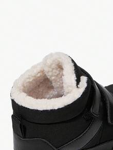 JNSQ 1 Paar Jungen Schwarze Klettverschluss Flache Lässig Bequeme Warme Fleece Schneestiefel, geeignet für winterliche Outdoor-Aktivitäten im Alltag