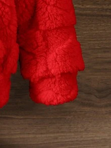 Casual Solid Color Cute Heart Fuzzy Hooded Jacket For Girls Autumn Winter Clothes For Girl - Red - View 5