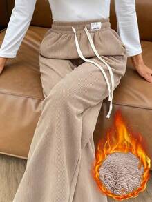 EMERY ROSE 女式直筒灯芯绒裤，秋冬 - 卡其色 - 查看 1