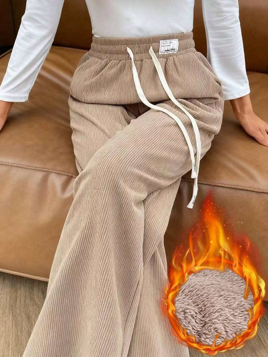 EMERY ROSE 女式直筒灯芯绒裤，秋冬 - 卡其色 - 查看 1