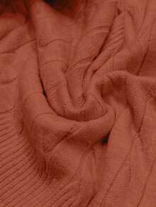 Elenzga Sweater Pendek Kasual Warna Polos dengan Kerah Berlekuk, Serbaguna untuk Musim Gugur - Coral Orange - View 7