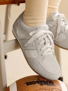 CUCCOO EASI Scarpe casual e sportive da donna con design a patchwork e punta tonda, scarpe da ginnastica in pelle PU leggera e comoda color kaki chiaro, adatte per uso quotidiano sia interno che esterno