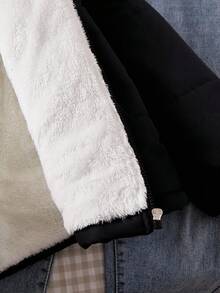 SHEIN Kurtka zimowa dla nastolatek, czarna, z długim rękawem, kapturem i suwakiem z przodu, ściągaczami przy mankietach, termiczna podszewka, uniwersalna, odpowiednia na jesień/zimę, wyjścia, zakupy, wakacje, dojazdy do pracy, można łączyć z bluzkami, bluzami z kapturem, dżinsami, spodniami dresowymi