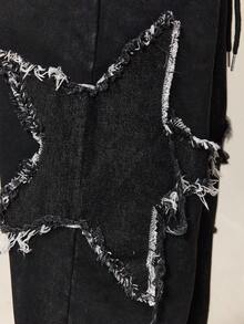 ROMWE MEN Casual Men's Drawstring Waist Star Pattern Loose Jogger Pants, For Rave - Black - View 2