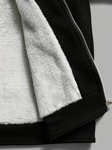 PAVTROS Men's Casual Turndown Collar Thermal Thermal Lined Black Long Sleeve Jacket With Small Logo Print, Retro Streetwear Style, Suitable For Autumn/Winter, Casual Black Jacket - Black - View 8