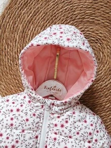 SHEIN 少女碎花拉链连帽夹克，冬季 - 彩色 - 查看 3
