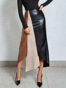 ZIRRA 女士时尚通勤拼色不对称下摆迷你裙 - 彩色 - 查看 1