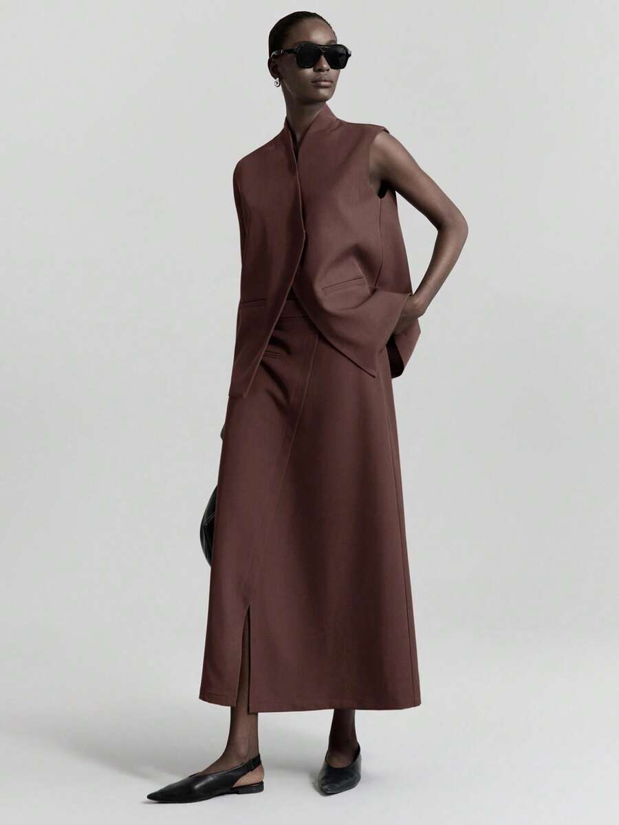 Ontre 女士都市风格抗皱面料西装套装，包括西装外套、背心和裙子，通勤装，宽松版型，商务休闲装，办公室装