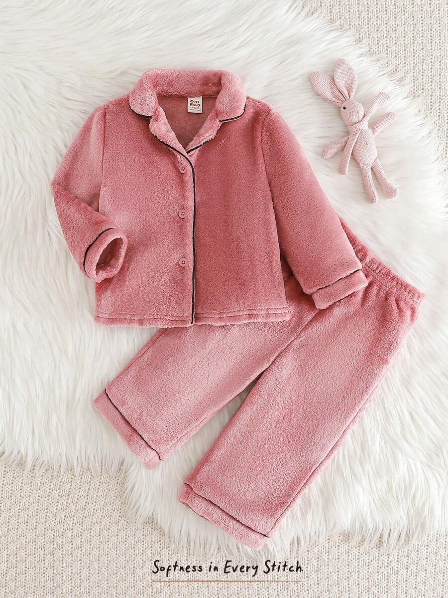 Cozy Pixies 2 pezzi Set di cardigan a maniche lunghe con colletto a costine e pantaloni in vita elastica in colori a contrasto per bambina, fodera in pile spessa