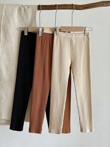 LMoss Kids LMoss 3pcs/Set Legging Kasual Pas Badan Warna Polos untuk Anak Perempuan, Natal, Gaya Nyaman Musim Gugur & Musim Dingin, Nyaman dan Musim Gugur & - MultiWarna - View 5