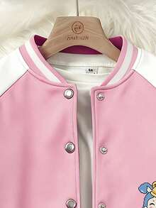 少女卡通印花撞色长袖休闲棒球夹克，秋季 - 彩色 - 查看 4