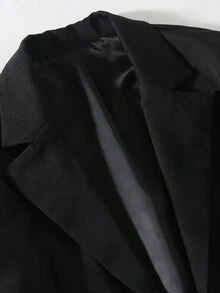 SHEIN 少女简约时尚翻领长袖短款纯色西装外套，四季百搭时尚外套 - 黑色 - 查看 3