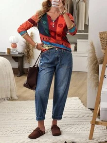 EMERY ROSE بنطلون جينز نسائي بجيب ذو لون أحادي مريح وقابل للتحويل