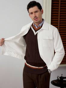 Core Aspect 男士纯色长袖单排扣实用口袋休闲夹克，秋季 - 米色 - 查看 7