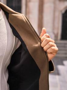 Manfinity NXTstreet 男士休闲长袖大衣，适合日常穿着，秋冬季大地色系摩卡棕色大衣 - 咖啡棕 - 查看 7