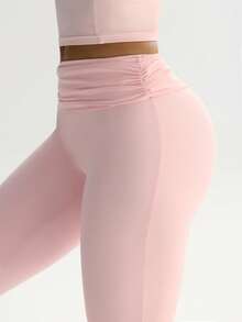 Sovereign Charm Women's Casual Solid Color Pleated Flare Pants - Pink - View 4