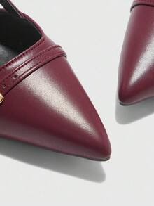 CUCCOO BIZCHIC Giày cao gót hở gót mũi nhọn màu đỏ tía thời trang đi làm hàng ngày đa năng, không quai hậu cho nữ - Màu Đỏ Sâu - Xem 7