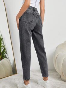 SHEIN Tall HIGH RISE MOM FIT LIGHT BLUE JEAN TALL - Light Grey - View 2