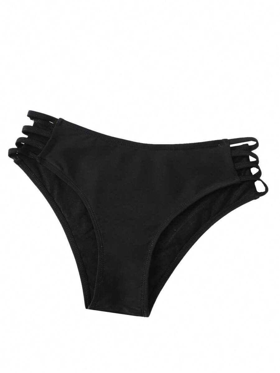 SHEIN Swim Summer Beach Cut-Out Side Bikini Panty - Black - View 1