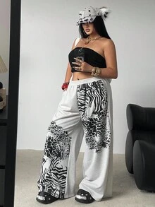 POPSWAY Quần nỉ thể thao thường ngày phong cách đường phố Punk Y2K màu xám nhạt cỡ lớn dành cho nữ, mùa thu - Xám - Xem 7