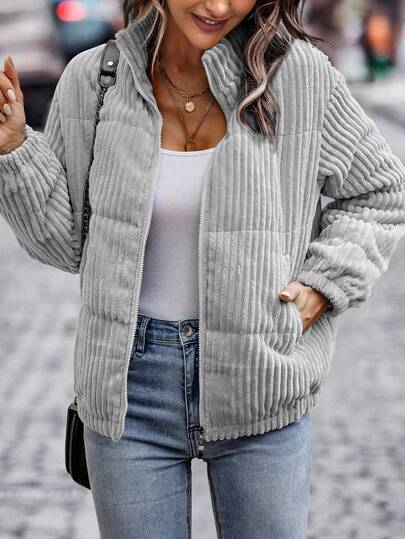 EMERY ROSE 斜口袋灯芯绒加厚棉服外套冬季