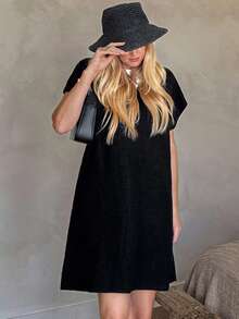 Livesso Women V-Neck Loose Sleeveless Sweater Dress Fall/Winter