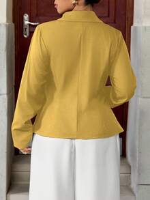 Elenzga Fashionable Casual Waist-Cinched Elegant Commuter Asymmetric Golden Button Blazer