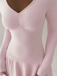 FavEase Tight Ruched Long Sleeve Bodycon Dress, Suitable For Spring, Autumn And Winter - Pink - View 6