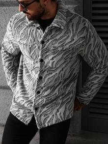 Manfinity LEGND 男士斑马纹长袖单排扣口袋羊毛夹克，秋冬 - 彩色 - 查看 6