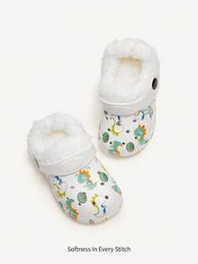 Cozy Pixies 1双儿童户外毛绒保暖运动卡通动物时尚婴儿幼儿趣味恐龙透气室内拖鞋 - 白色 - 查看 4