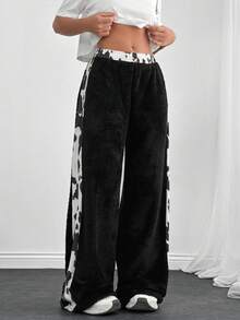 SHEIN 女式休闲日常牛仔印花拼接松紧腰裤