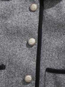 SHEIN 女宝宝休闲时尚百搭复古优雅撞色外套夹克适合秋冬日常穿着 - 灰色 - 查看 7
