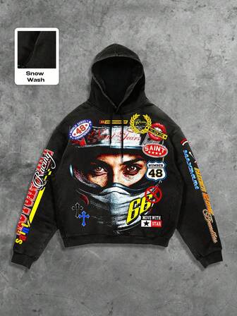 Street Life Men's Acid-Washed Hooded Sweatshirt, Suitable For Everyday Wear, Autumn/Winter