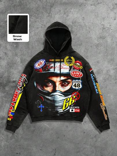 Street Life Men's Acid-Washed Hooded Sweatshirt, Suitable For Everyday Wear, Autumn/Winter