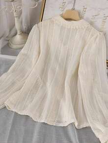 Franclia 全新时尚蕾丝甜美优雅彼得潘领女式长袖衬衫 - 杏色 - 查看 2