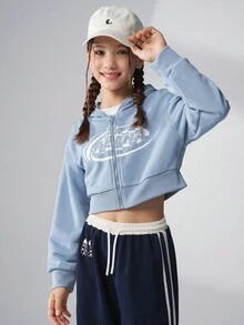 JNSQ 青少年女孩宽松拉链连帽长袖运动衫夹克，适合秋冬日常穿着、户外活动、度假、街头服饰、派对和休闲 - 淺藍色 - 查看 3