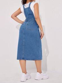 Flexra 大码女式休闲时尚街头开衩下摆宽松牛仔连衣裙 - 藍色 - 查看 2