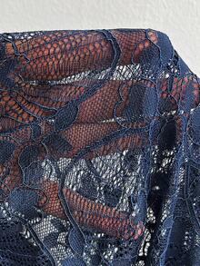 Elenzga 大码女式优雅、浪漫、性感、奢华派对、婚礼宾客长袖、收腰、飘逸雪纺长裙，春秋季 - 藏蓝色 - 查看 7