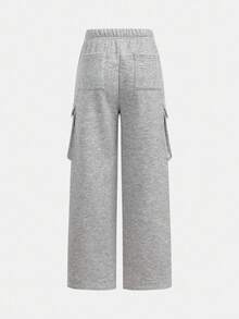 SHEIN Girlism بنطلون كاجوال فضفاض مبطن حراريًا بطبعة زهرية رمادية للمراهقات، بنطلون رياضي فضفاض رمادي، بنطلون رياضي فضفاض رمادي واسع الساق، بنطلون رياضي فضفاض رمادي للبنات