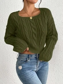 EMERY ROSE Casual Solid Color Square Collar Sweater, Autumn/Winter