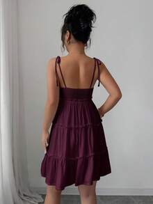 Elenzga 瑞士圆点荷叶边吊带连衣裙 女式度假海滩装 - 紫丁香色 - 查看 2