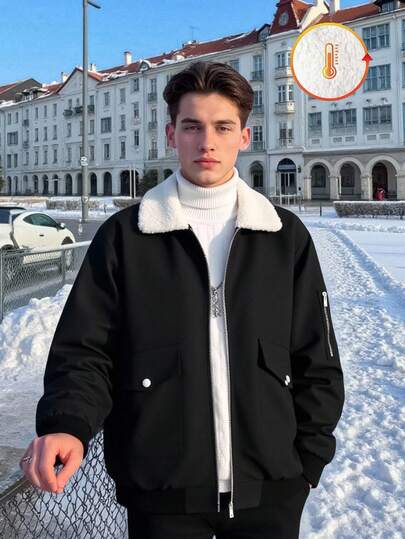 1 قطعة جاكيت كاجوال للمراهقين، طوق، بطانة حرارية، جيوب كارجو، مناسب للأنشطة الخارجية في فصلي الخريف والشتاء